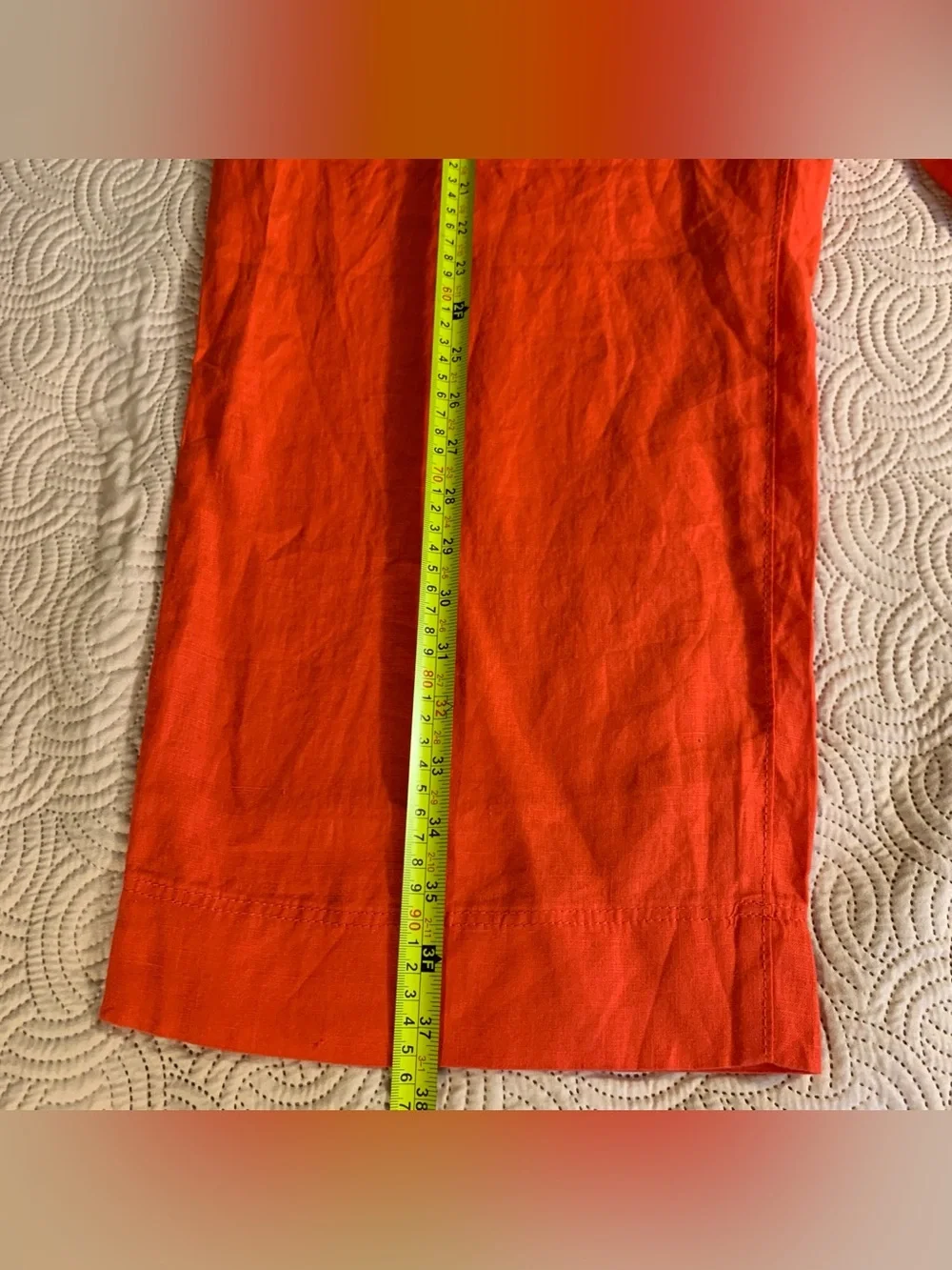 H&M Women's Bright Reddish Orange Cropped Linen-Blend Pants Women’s Size XL